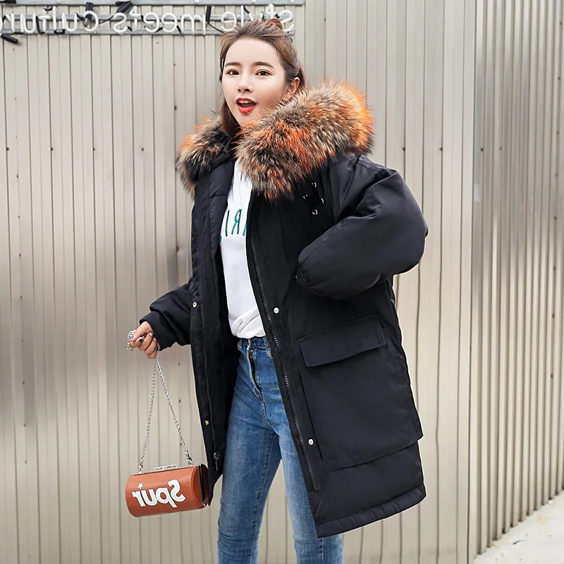 

Winter Cotton-padded Clothes Women's Mid-length Korean-style 2019 New Style Fashion Big Pocket Fur Collar Loose-Fit Slimming Thi