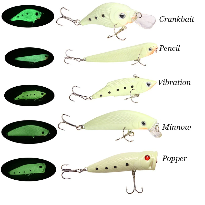 WESTBASS 1PCS Luminous Fishing Lure Crankbait Minnow Bait VIB Wobbler Sinking Pencil Swimbait Glow Hard Popper Dark Pesca Isca