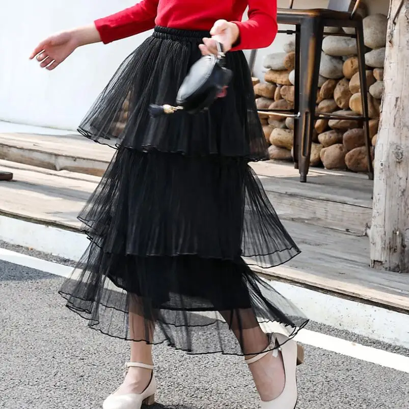 black girls skirts Г. Весна-осень-лето; юбки для маленьких девочек-подростков; детская одежда; юбки-пачки для девочек; Длинная юбка принцессы; Детский костюм - Цвет: black girls skirts