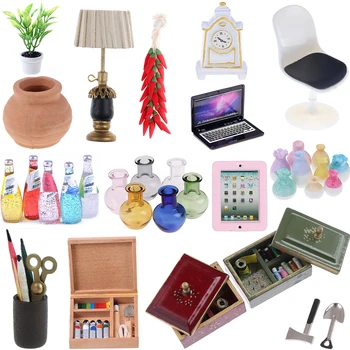 

Computer Chair Perfume Bottle Laptop Computer Table Lamp Clock Children Baby Gift Toys 1:12 Dollhouse Mini Furniture Toy