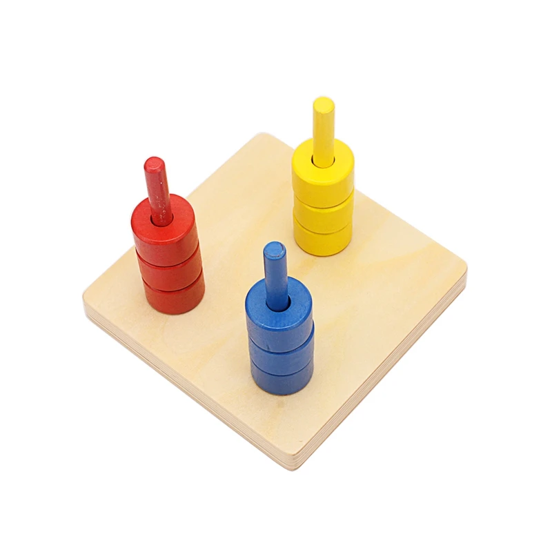 Montessori Material Kids Sensory Discs on Vertical Dowel Wood Toy 3 Color 