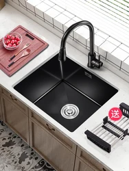 Black Nano Sink Basin Single Tank Kitchen Bar Mini Small 304 Stainless Steel Dish Washing Basin Small Size