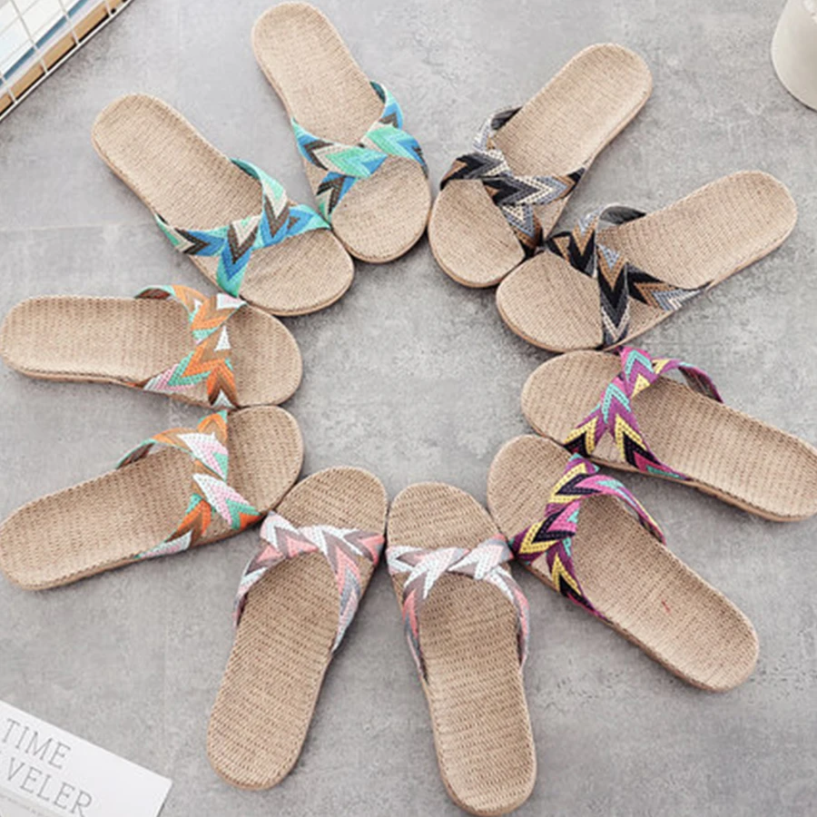 

YOUDEYISI Summer Flax Home Slippers Women 35-45 Large Size Slapping Beach Flip Flops Non-slip Unisex Family Slippers 13 Colors