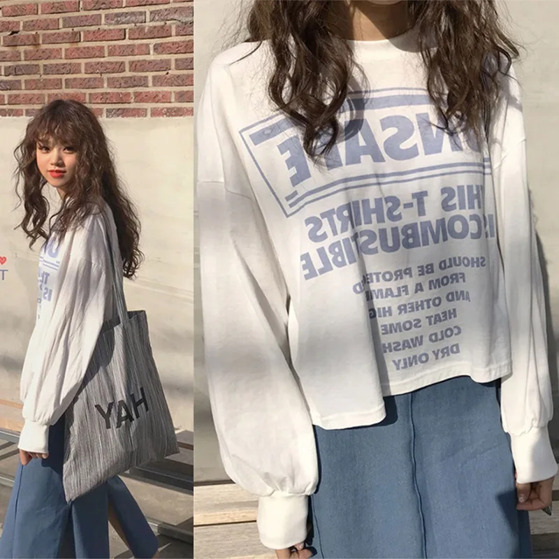 

Thin Women T- Shirt Loose Korean Style Harajuku Soft Trendy All-match Long Sleeve Autumn Clothes Tops For Women Beauty