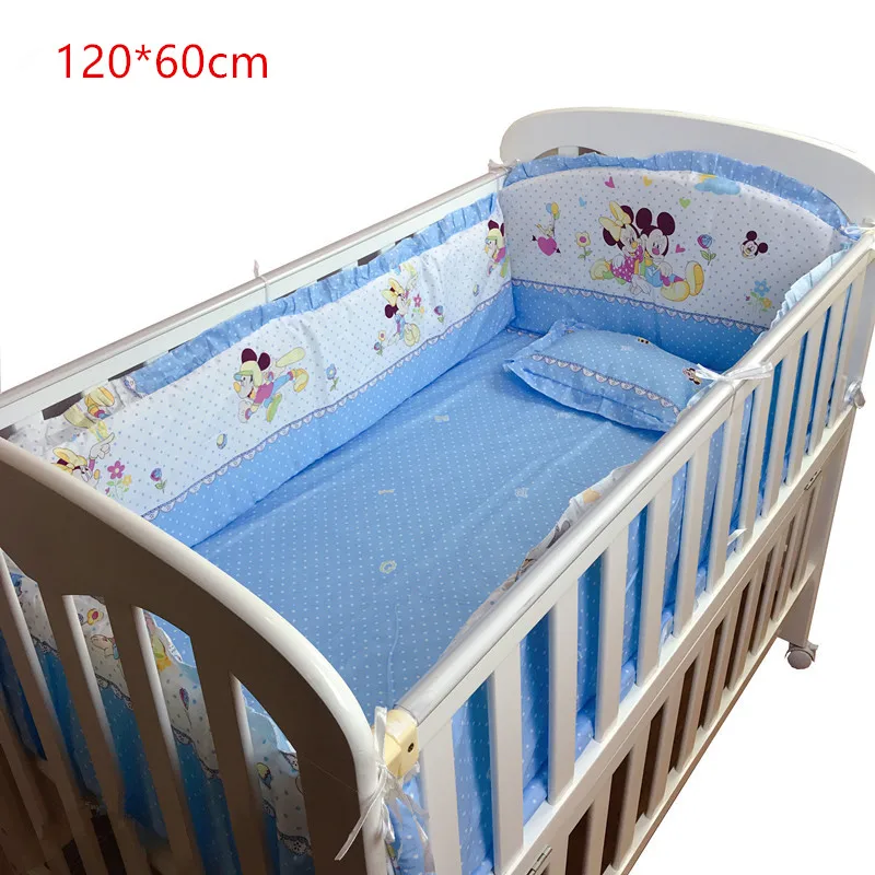 6 шт., Комплект постельного белья для малышей, хлопковая детская подушка, детская кроватка, бамперы, матрас с наполнителем, комплект для малышей, детская кроватка, детская кровать с Минни - Цвет: 120x60cm  blue
