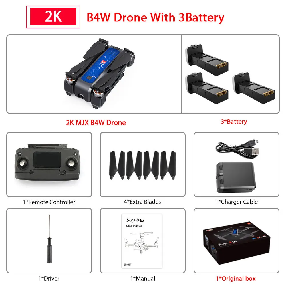 B4W 3B Mjx Bugs 4 W B4w 5g Gps бесщеточный складной Дрон с Wifi Fpv 2k Hd камера Анти-встряхивание 1,6 км 25 минут оптический поток Rc Квадрокоптер - Цвет: B4W 3B