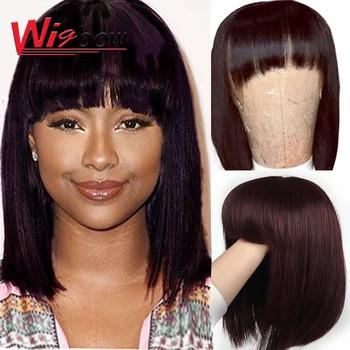 

Wigbow Human Short Straight Bob Wigs Brazilian Remy Hair Wigs For Women T1B/BG 1B 99J Color 150 Density Fringe Wig Free Shipping