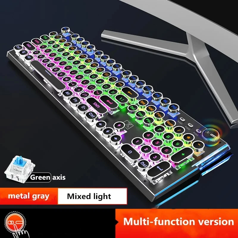 cheap Steampunk Real Retro Mechanical Keyboard RGB Mixed Light 104 Round Keys Dual Knob With Usb Cable External Computer Desk Office