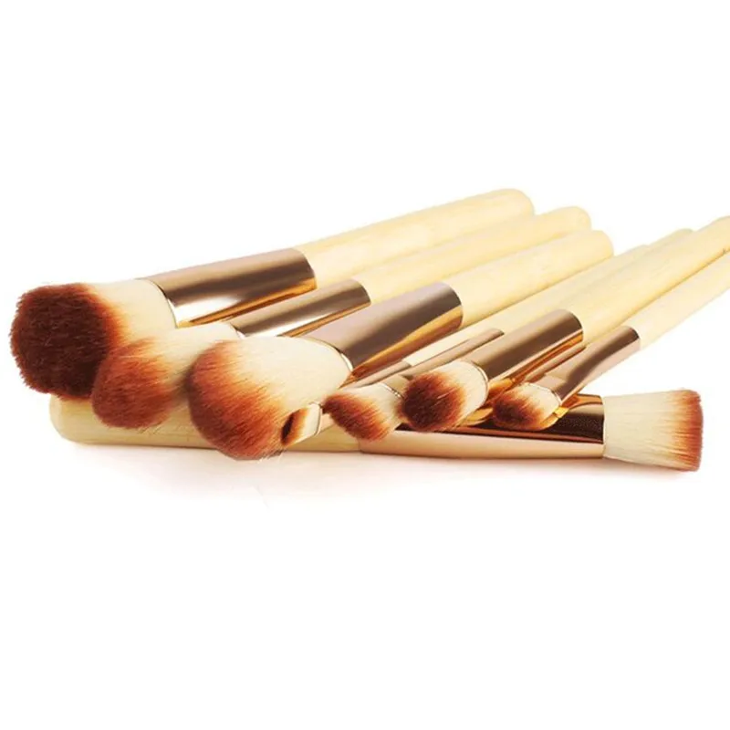 8 шт., бамбуковые ручки, кисти для макияжа, набор, синтетическая пудра, основа, тени для век, румяна, наборы кистей для макияжа, инструмент для макияжа лица