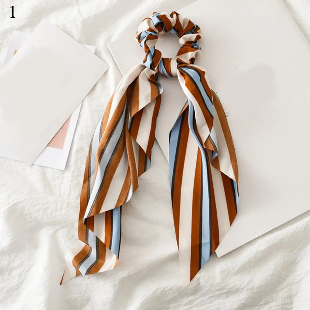 Женская Длинная лента для волос из толстой кишки, носовой платок, шарфы с бантом, винтажный конский хвост, держатель, цветная металлическая цепочка - Цвет: D1