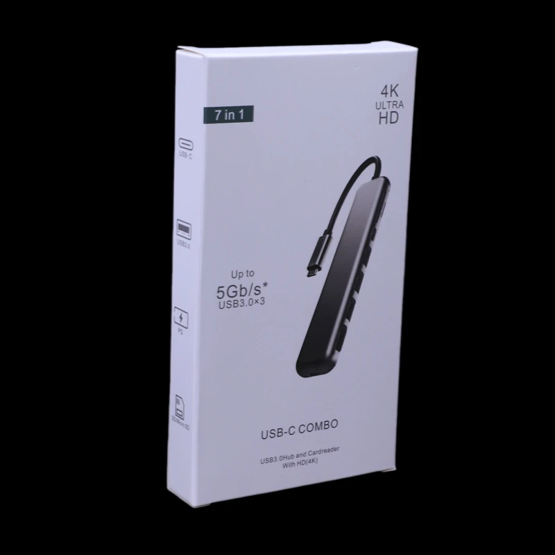 Портативный 7 в 1 тип-c Usb 3,0 алюминиевый сплав концентратор адаптер с Pd быстрое зарядное устройство Sd/Tf кард-ридер для ноутбука Macbook(серебро