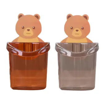 

1pc Cartoon Bear Toothbrush Holder Bathroom Supplies Cup Wall Punch-free Suction Rack Mount Storage Decor Bathroom Cute E6M7