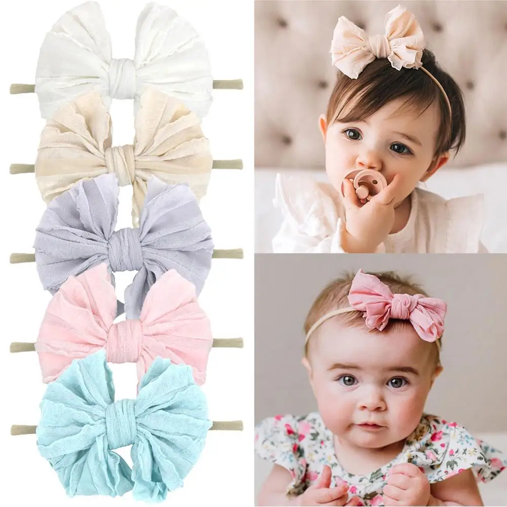 

Lace Bowknot Baby Girl Headband Korean Princess Elastic Nylon Hair Bands Handmade Fashion Newborn Infant Kids Accessories