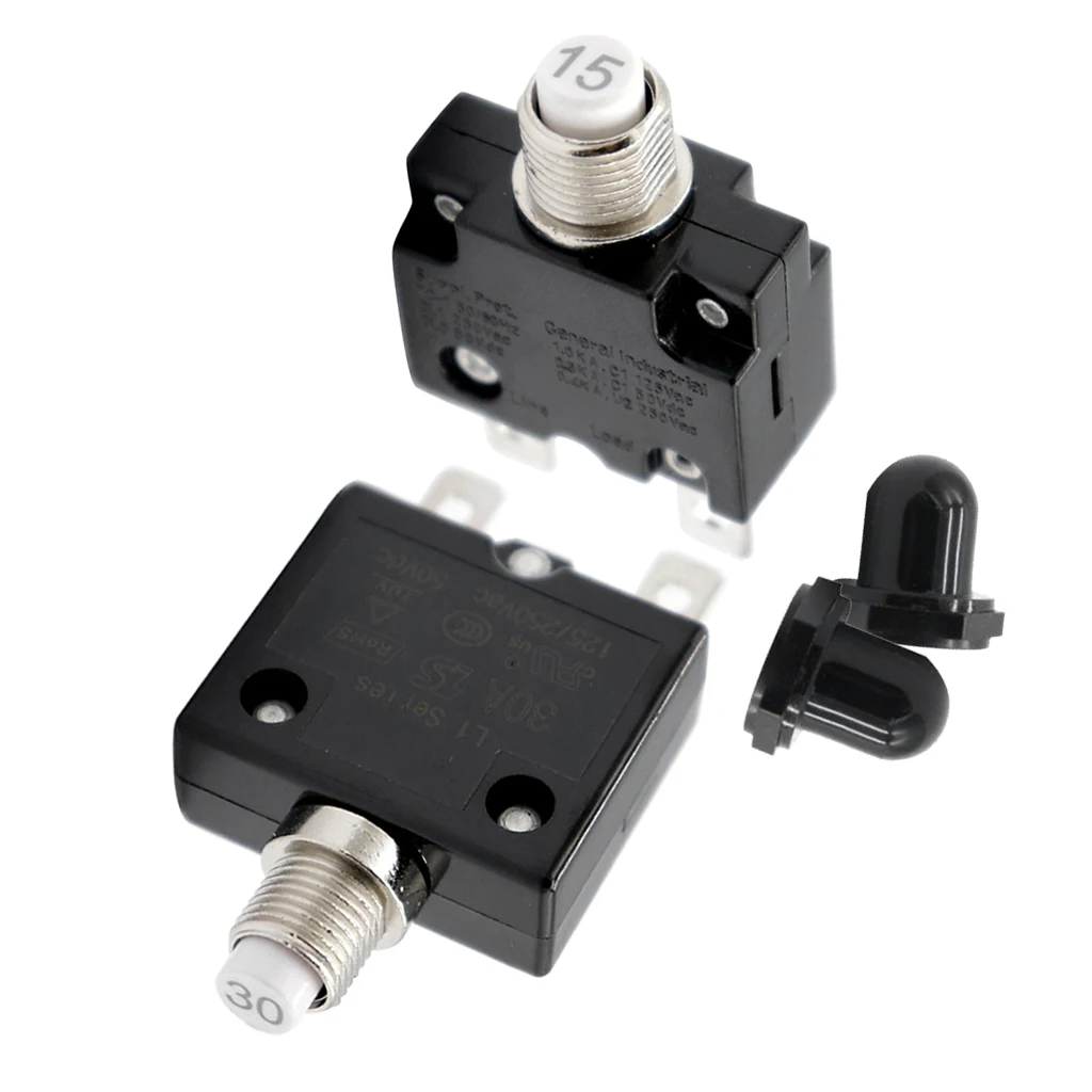 2PCS 15/30 Amp Thermal Circuit Breaker with Quick Connect Terminal and Transparent Waterproof Button Cover