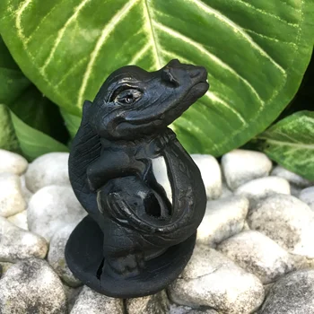 

Cartoon Image Alligator Originality Lovable Decoration, Adorable Version Small Stone Carving Obsidian,Mini Adornment.