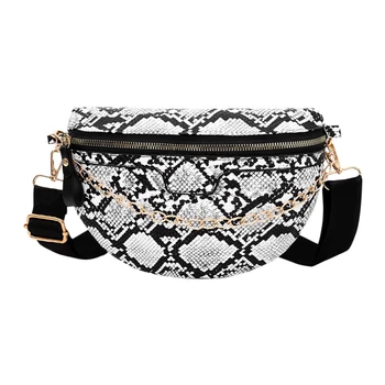 

New Fashion Small Snake Print Flap Shoulder Bag Female PU Leather Chain Crossbody Bags Serpentine Waist Pack Shoulder Handbag