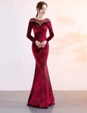Velvet Evening Dresses Long Mermaid V-Neck Formal Dress Sequined Abendkleider Women robe de soiree longue - Цвет: 4