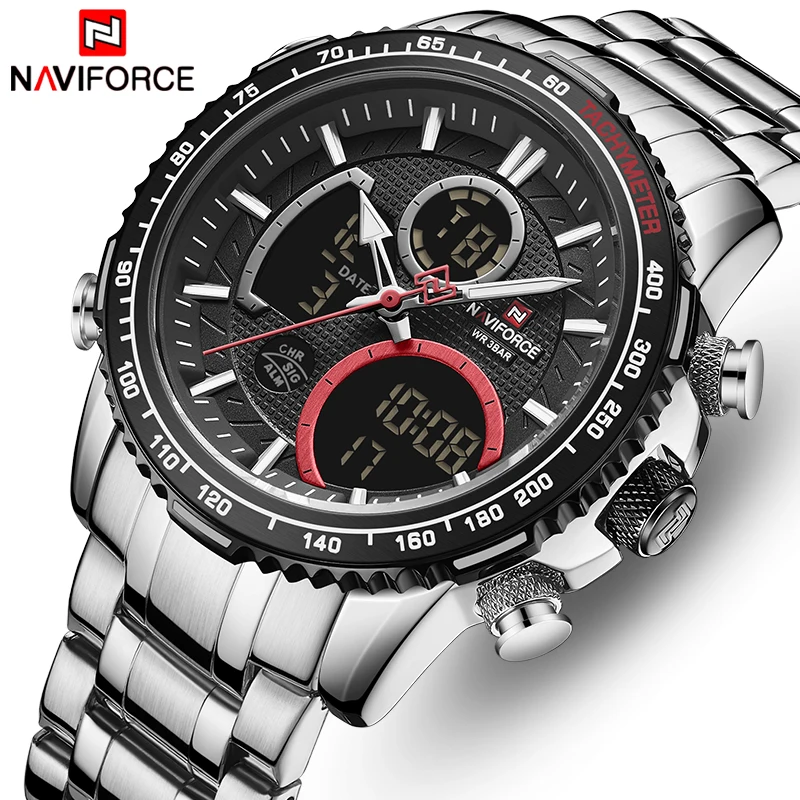 Watch Men NAVIFORCE Brand Stainless Steel Band Waterproof Quartz Wristwatch Big Sports Chronograph Clock Watches Date Male Reloj