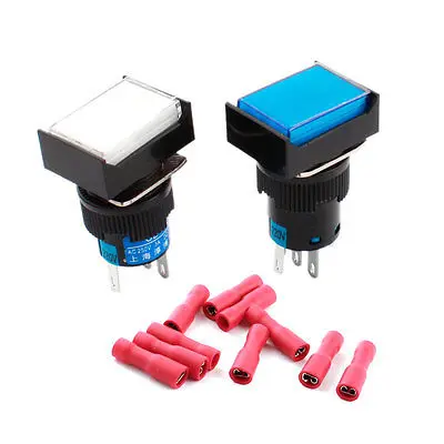 

2PCS AC220V Lamp Panel SPDT Momentary Pushbutton Switch w 10pcs Crimp Terminals