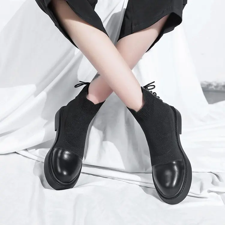 ERNESTNM/женские ботинки; Высококачественная эластичная ткань; сезон осень; ботинки на платформе; повседневная обувь с носком; женские черные ботильоны; botas