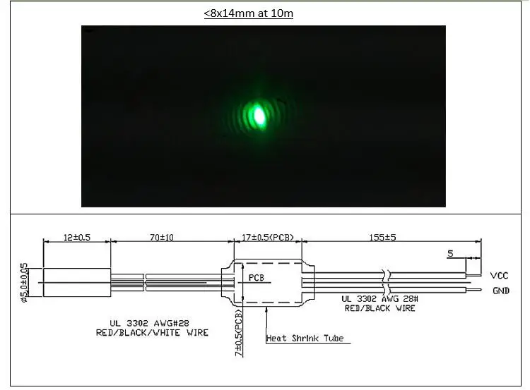 D5x12mm 520nm 0.5mW 1mW 5mW Red Dot Laser Module Industrial Grade APC Driver out of PCB