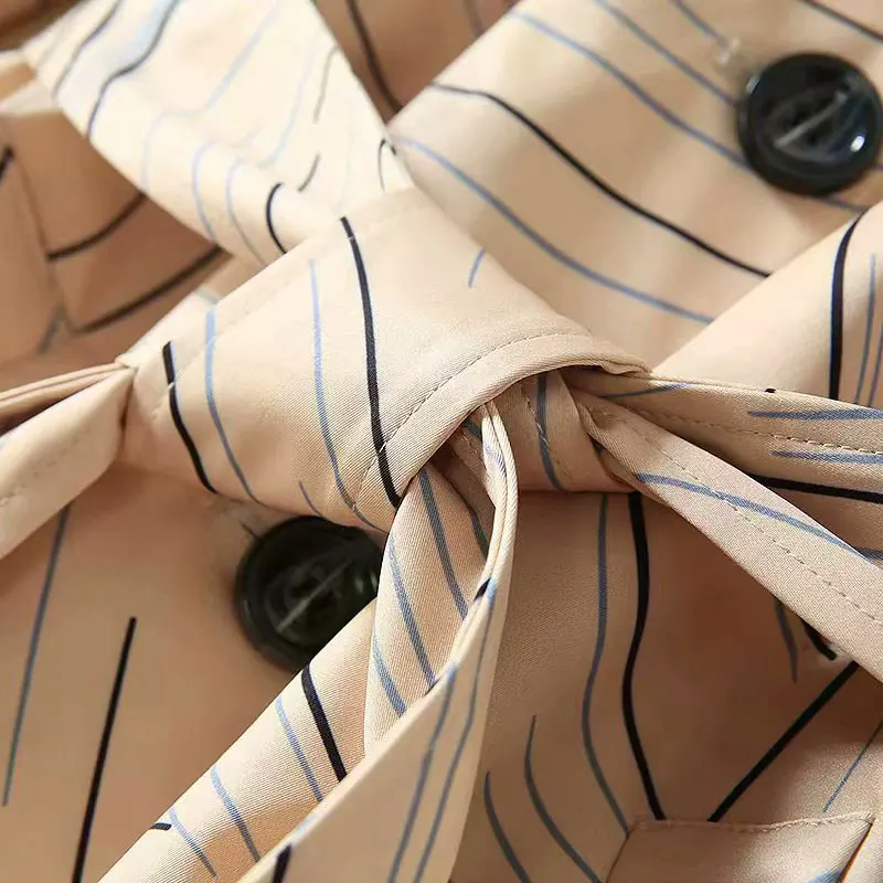 drawing lines print trench coats and raincoats turn-down collar single-breasted buttons long sleeve ladies long coats winters