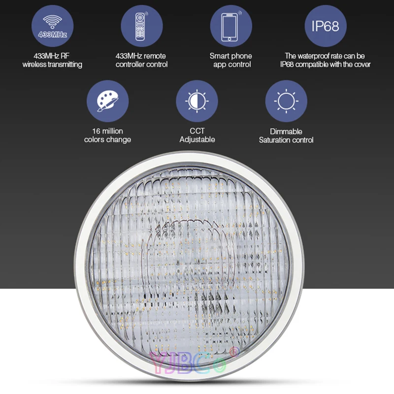 Miboxer 27W RGB+ CCT PAR56 Светодиодный светильник для бассейна AC12V/DC12-24V IP68 подводная лампа; FUT086 8-Zone 433 МГц пульт дистанционного управления