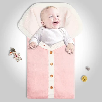 

Newborn Baby Sleep Sack Cute Knitted Baby Sleeping Bags Infant Swaddle Wrap Swaddling Blanket Blue Pink Gray envelope for newbor
