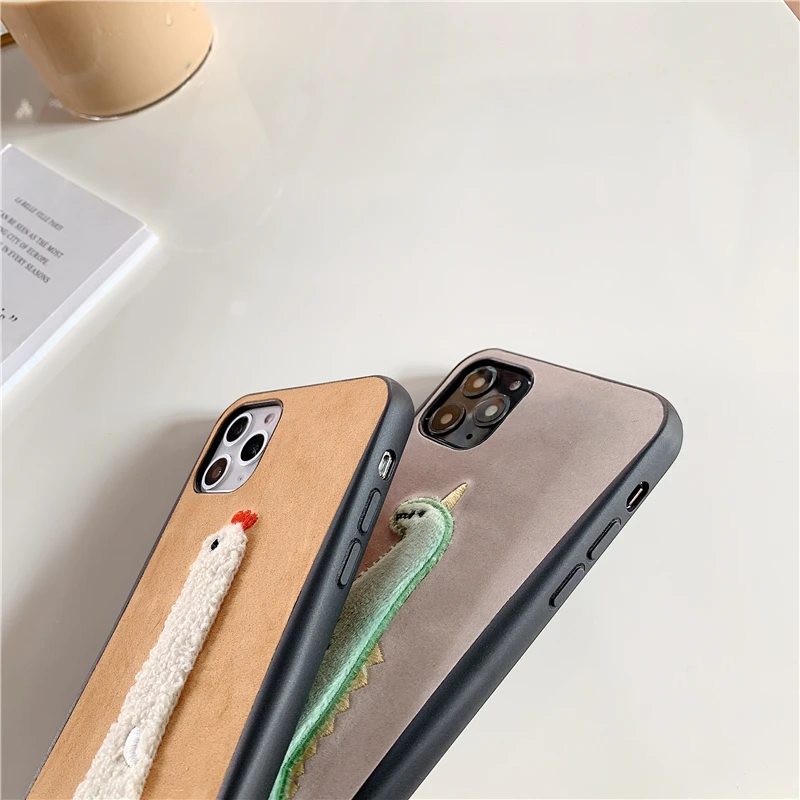 Чехол с вышивкой динозавра для iphone 11 11Pro Max X XS Max XR 7 8 Plus чехол для телефона с мультяшным животным