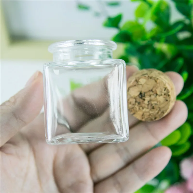 Small Square Bottle With Corks Clear Square Empty Glass Bottles glycyrrhiza sweets Food Grade Seal 50ml Jars Vials 24pcs 6