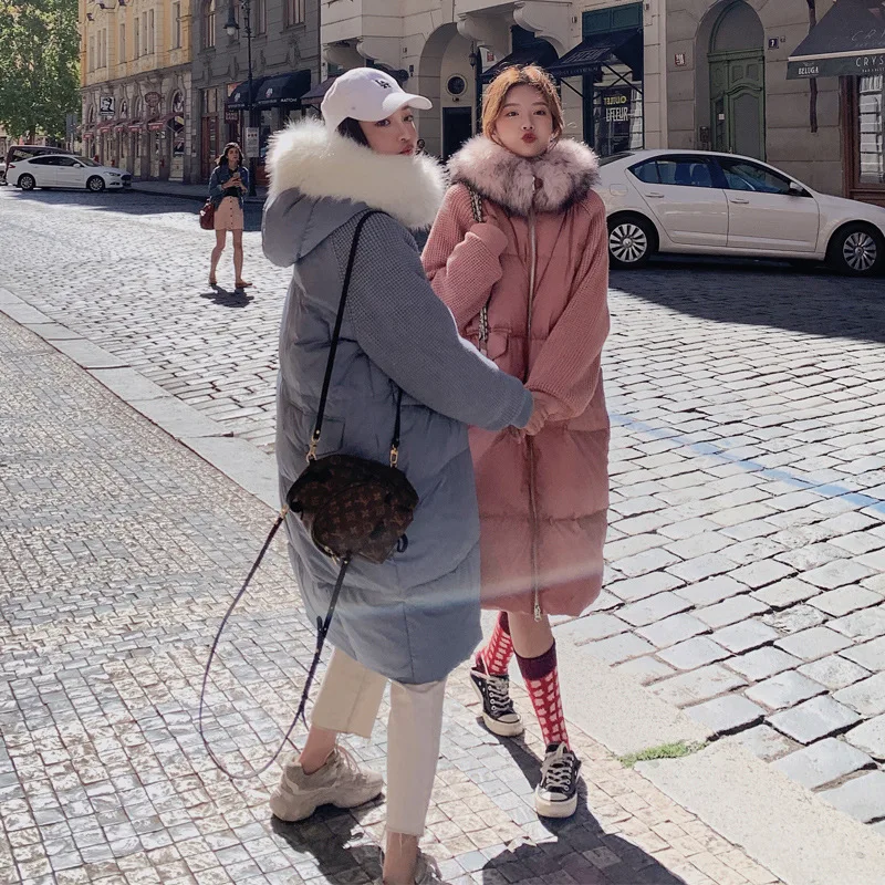 

2019 Winter New Style Korean-style Mid-length Yarn Sleeves Joint Cotton Coat Women's Loose-Fit Thick Cotton-padded Jacket Women'