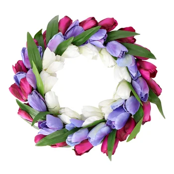 

Simulation Tulip Wreath Artificial Flower Garland Wedding Holiday Home Decoration (White, Purple)