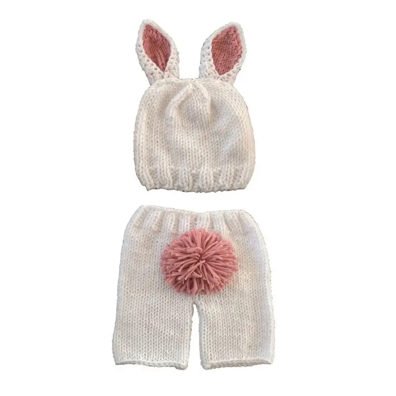 Розовый вязаный костюм с кроликом для новорожденных девочек и мальчиков; одежда для фотосессии; шапки для детей 0-6 месяцев; DXAD