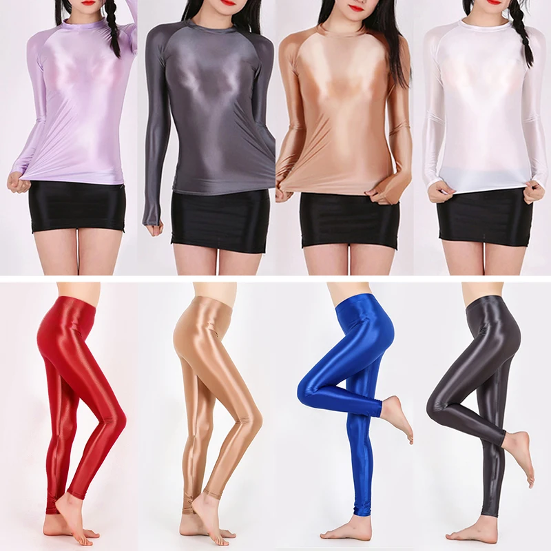 Conjunto de Yoga sin costuras para mujer, ropa transparente, Top deportivo de manga larga brillante, camiseta de Fitness para gimnasio, ropa deportiva, conjunto de entrenamiento, Leggings Deportes y