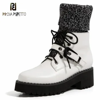 

Prova Perfetto Thick Bottom Botas De Mujer Fashion Round Toe Cross-tied Shoes For Women High Quality Buckle And Wool Short Boots