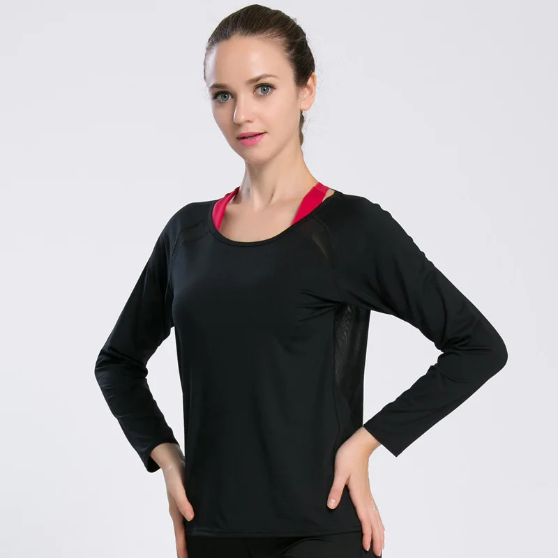 VEQKING Женская открытая спина длинный рукав, для йоги рубашка сексуальная свободная Красивая спина Беговая футболка дышащая сетка быстросохнущая Фитнес-топ - Цвет: Черный