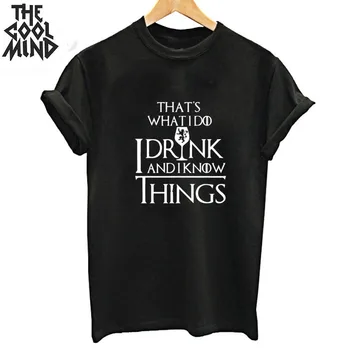 

COOLMIND 100% cotton o-neck what I do I drink and I know things print women T shirt loose summer women tshirt cool tee shirt