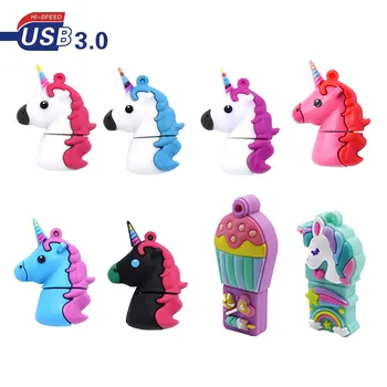

USB 3.0 New Cartoon White Unicorn Style Flash Drive Cute Horse Pen Drive 16GB 32GB 64GB Flash Memory Drive Pendrive Usb Stick