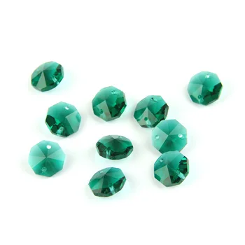 

100pcs 14MM Zircon Green Octagon Beads Crystal Glass Chandelier Parts Rainbows Maker Prisms Pendants Connectors
