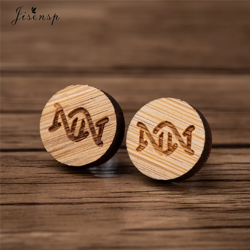 Jisensp Unique Design Tiny Handmade DNA Stud Earrings for Women Wooden Minimalism Geometric Round Earring Personality bijoux