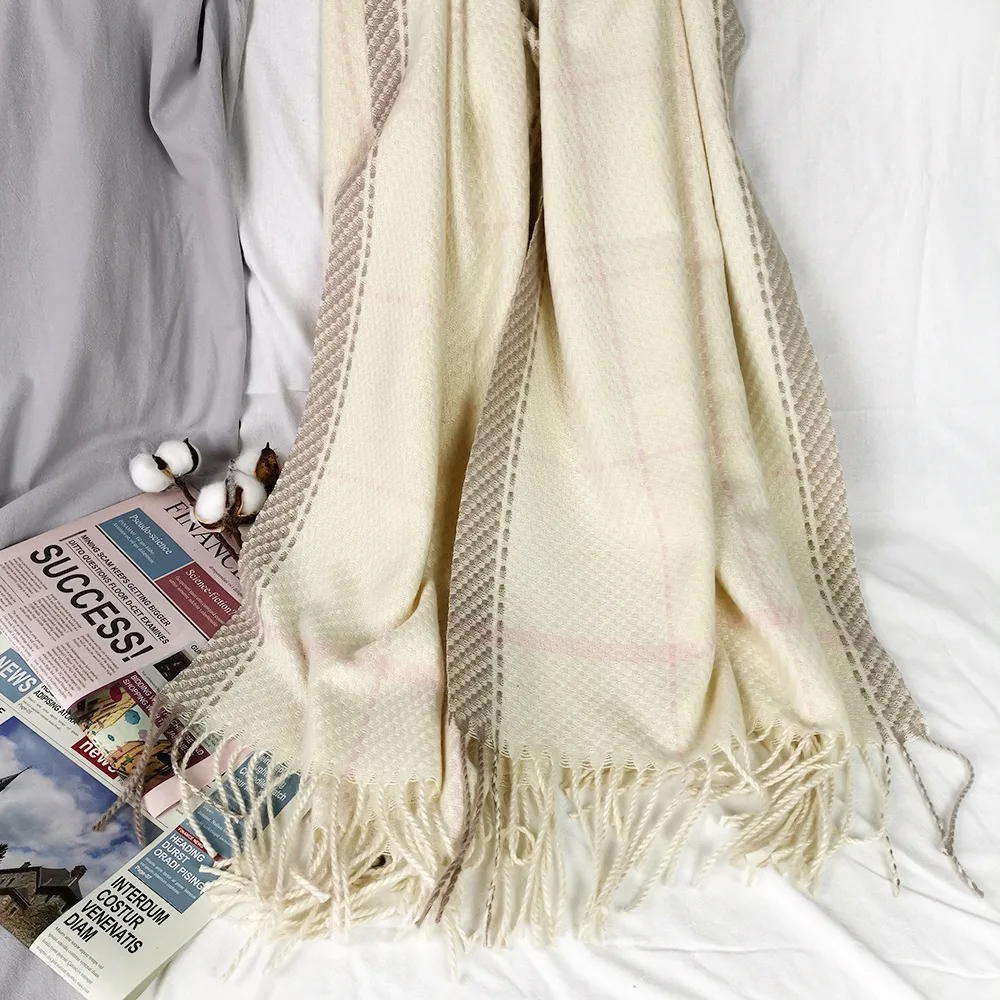 Зимний шарф для женщин шали обертывание мода плед теплый плед кашемир шарфы леди пашмины Женская бандана качество кисточкой