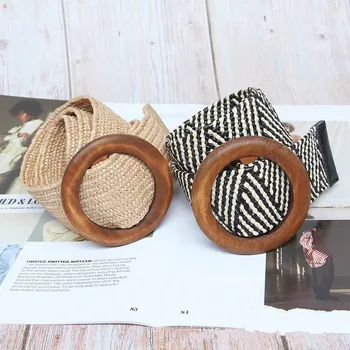 

waist art Round Wooden Buckle Dress Belt For Women Casual Braided Wide Strap Female Designer Woven Girls Elastic Straw Belts