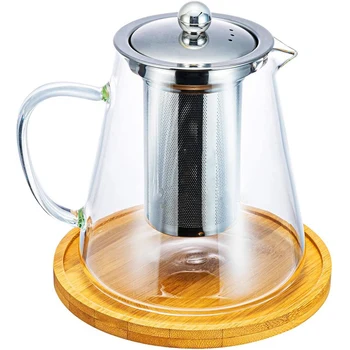

HOT Glass Teapot with Stainless Steel Removable Infuser for Loose Leaf Tea, Bonus Tea Kettle & Infuser Coaster, 950Ml