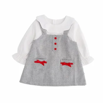 

DFXD Spring Girl Dress Korean Style Children Clothes Long Sleeve Plaid Patchwork Baby Birthday Doll Dress 1-5T Princess Vestidos