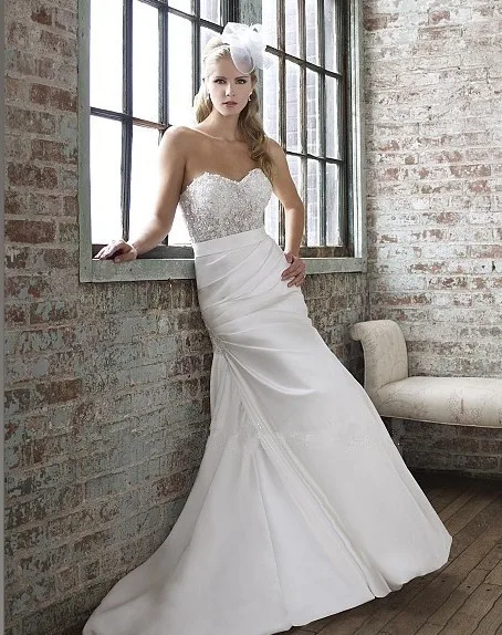 

satin trumpet flattering ruching illusion bodice features lace, beading floral sash zipper closure bridal gown wedding dresses