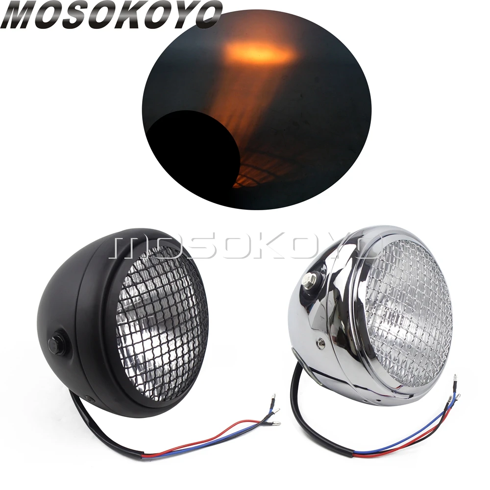 Moto Retro Vintage Del Faro 12V 60/55W Steel Mesh Grille Chrome/Nero Per Chopper Scrambler Yamaha Honda Custom Faro