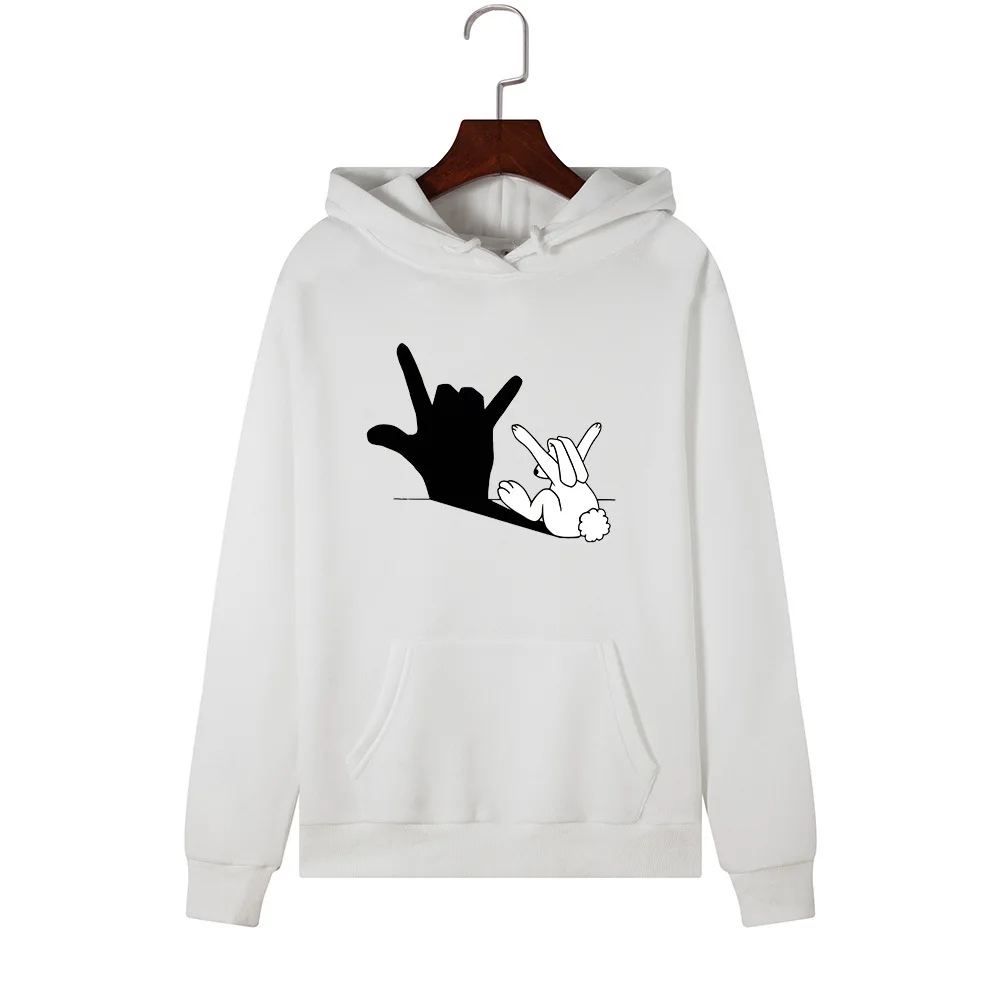 SINGRAIN Funny Rabbit Shadow Women Polerones Autumn Warm Hooded Pullover Sweatshirt kpop Harajuku Oversized Koya Print Hoodies