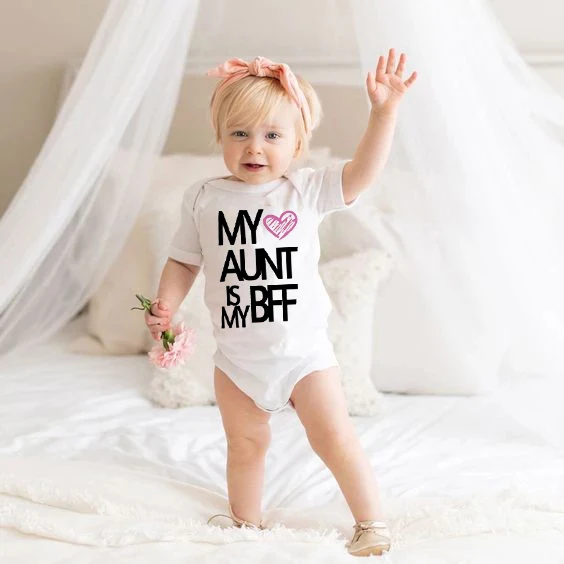 0-24M My Aunt Is Bff Printed Infant Boys Girls Onesie Funny Cotton Short Sleeve Baby Bodysuit Newborn Rompers Clothes Outfits | Мать и
