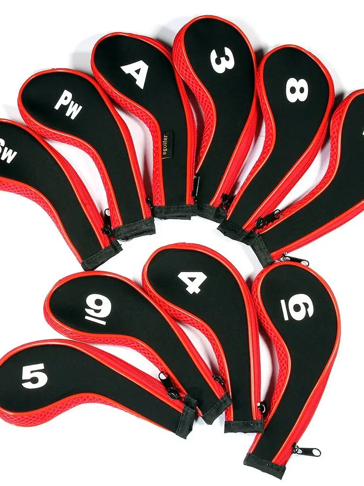 High Quality 12Pcs Rubber Neoprene Golf Head Cover Golf Club Iron Putter Protect Set Number Printed with Zipper Long Neck 6