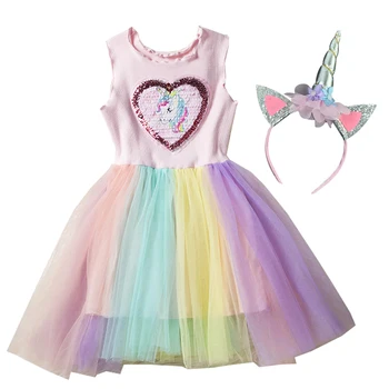 

Fancy Sequined Design Unicorn Dresses For Girls Princess Unicornio Rainbow Kids Dresses For Girls Easter Costume 2-8 Years